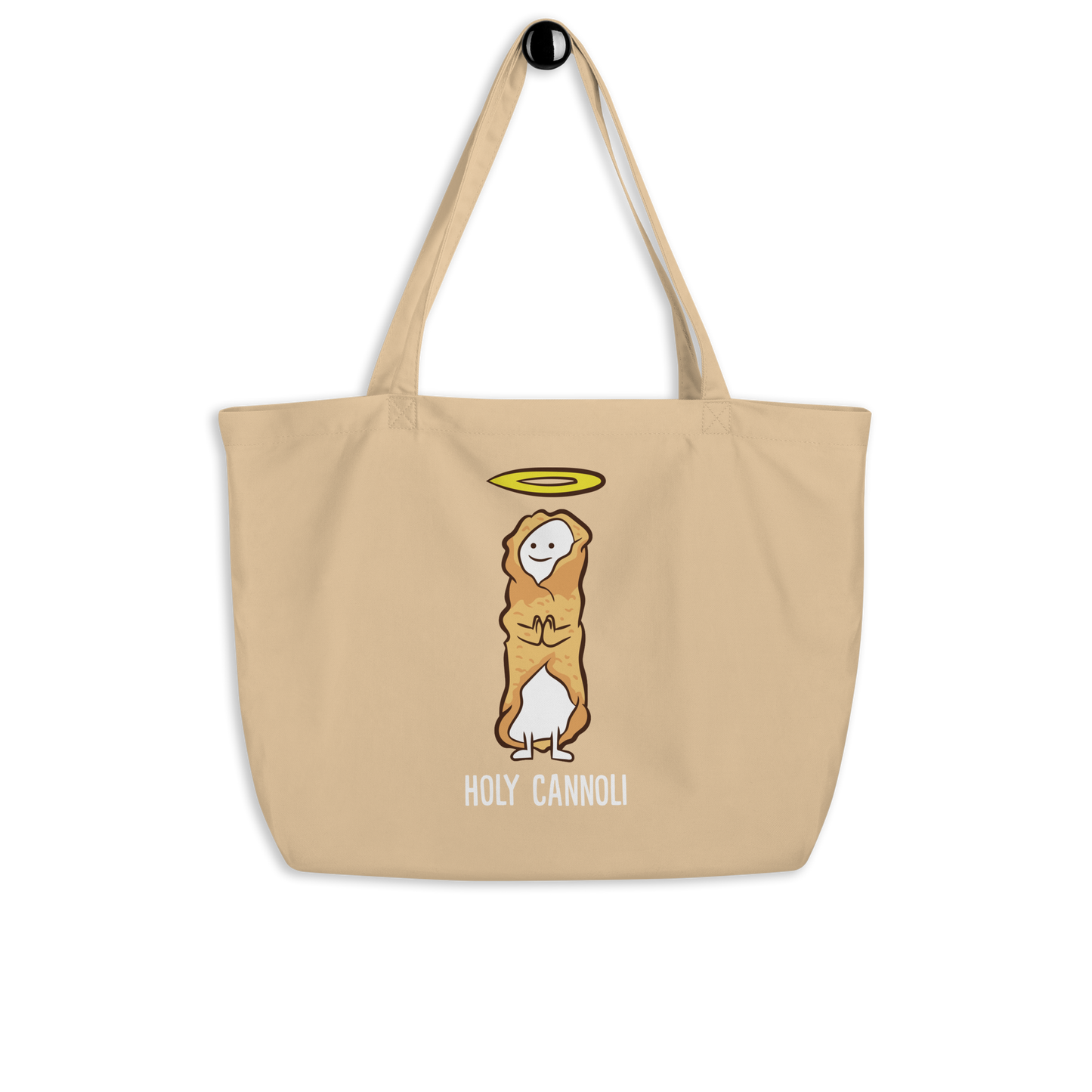 Holy Cannoli Cartoon Large Tote Bag: Deliciously Playful Fashion - Cultural Symbol Carryall