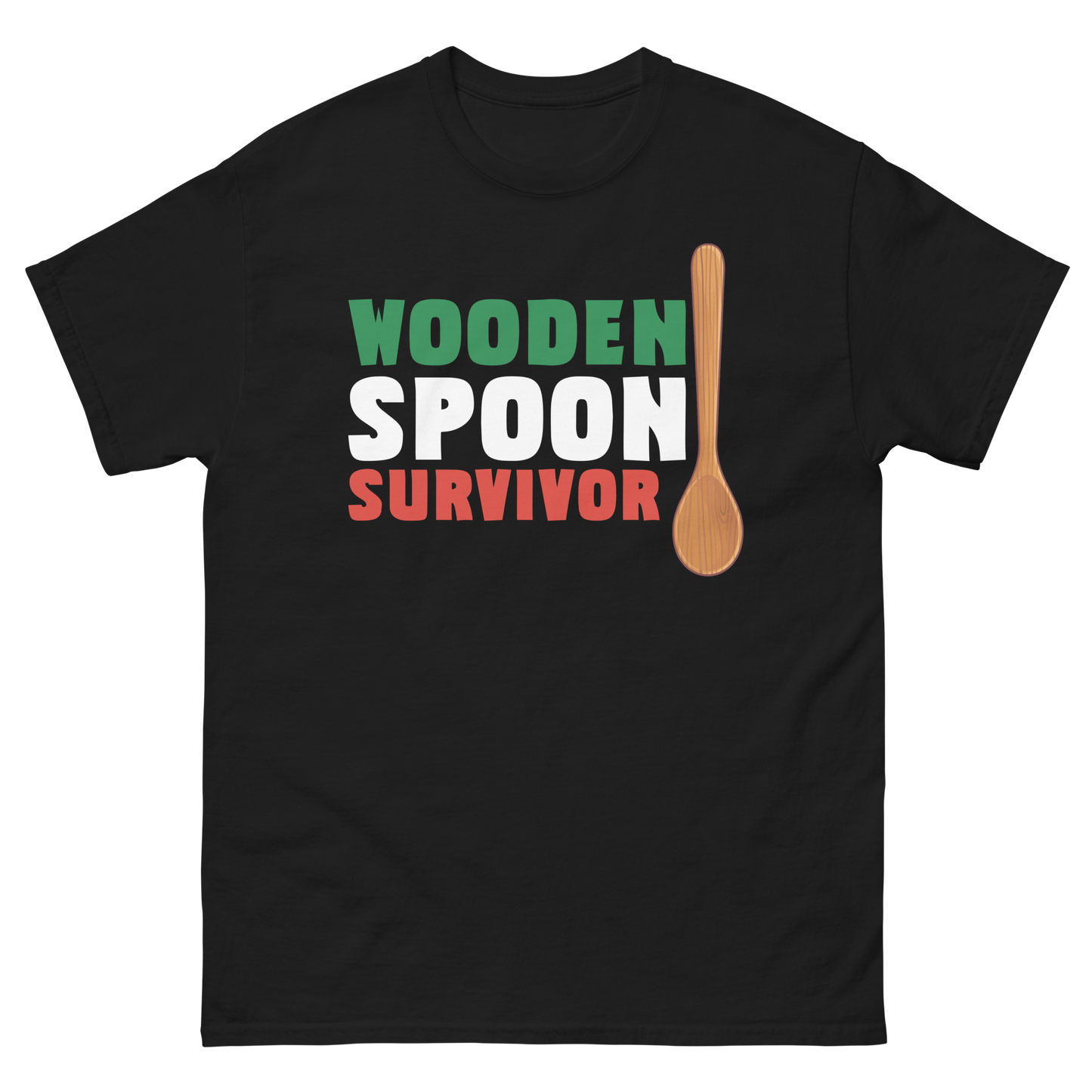 Wooden Spoon Survivor Humor Italian T-Shirt: Embrace the Culinary Adventures- Vintage Tee for Italians