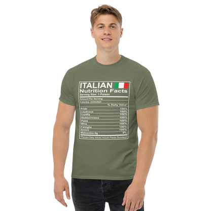 Italian Nutritional Facts T-Shirt: Delightful Ingredients of Italian Heritage- Vintage Flag Tee for Italians