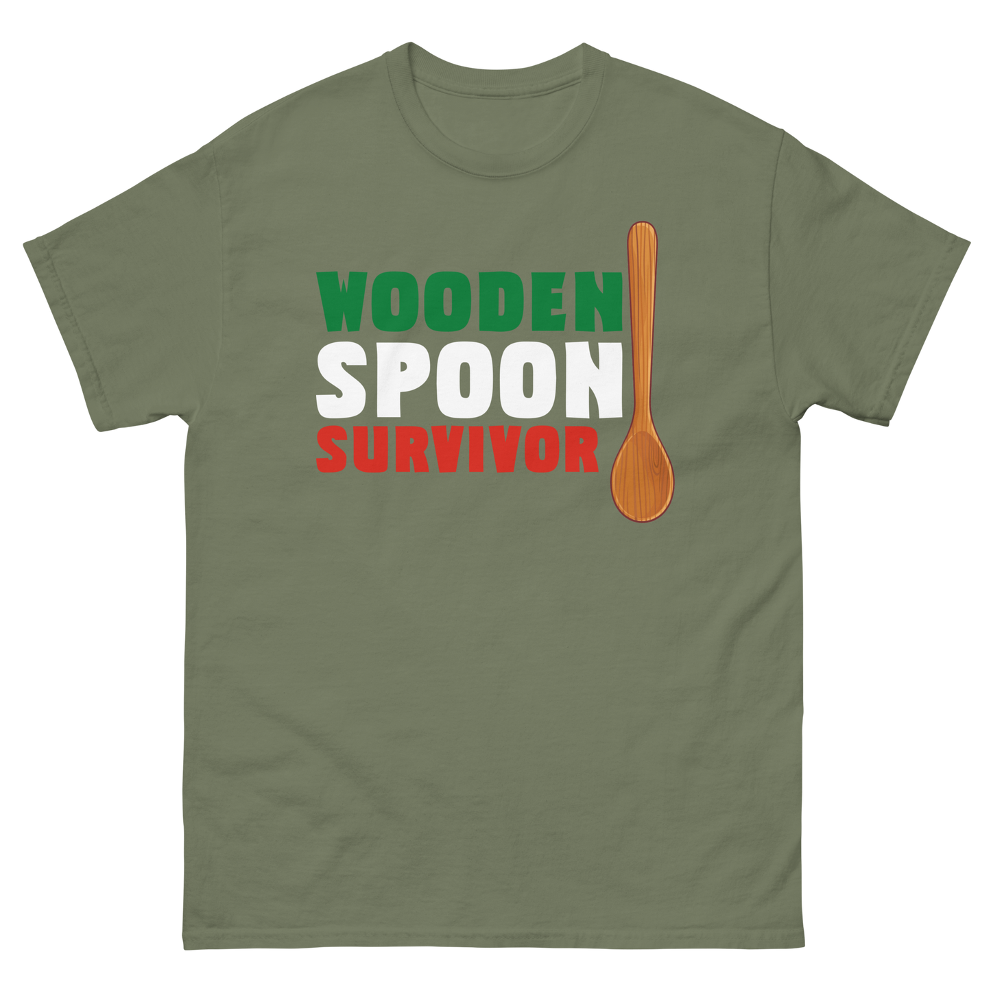 Wooden Spoon Survivor Humor Italian T-Shirt: Embrace the Culinary Adventures- Vintage Tee for Italians