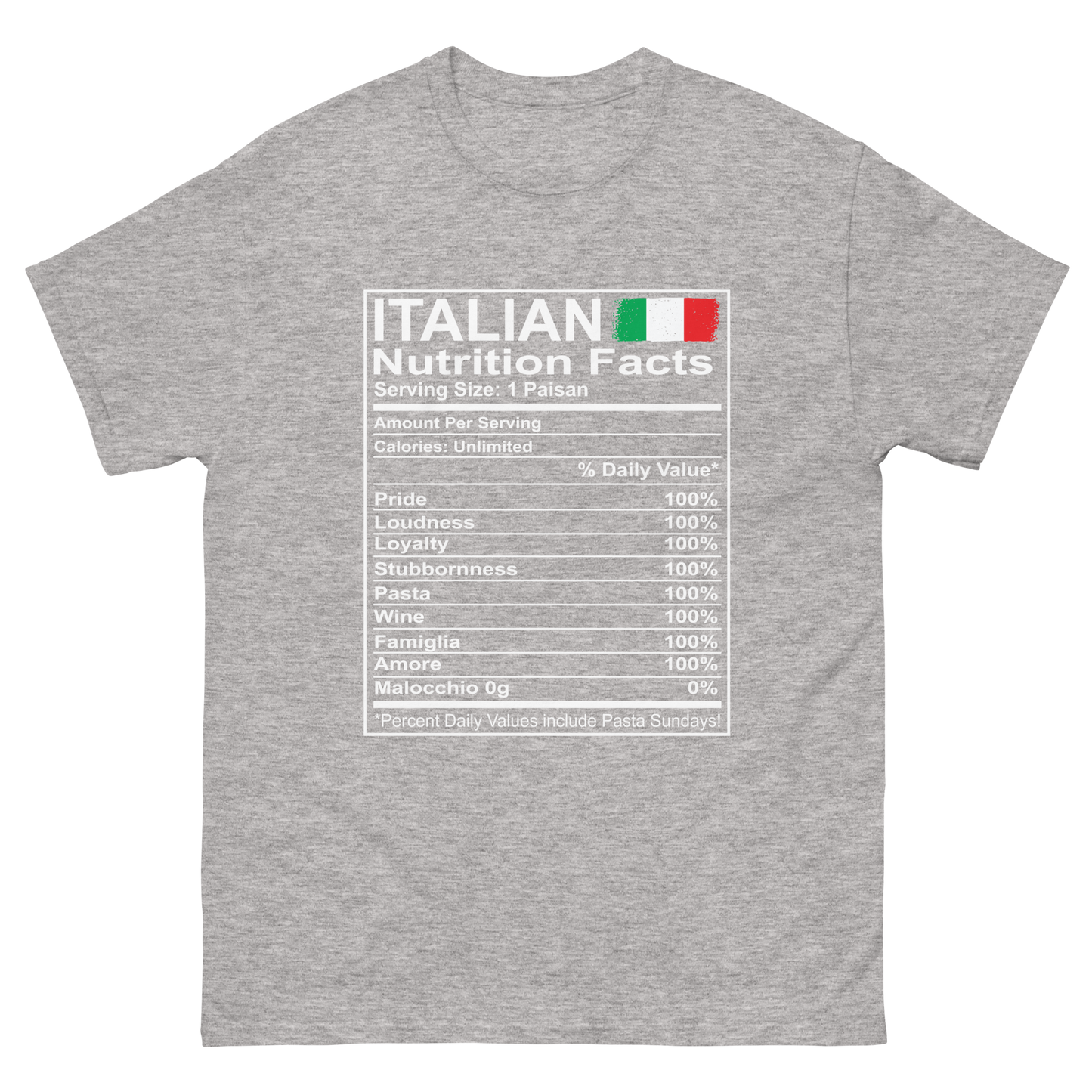 Italian Nutritional Facts T-Shirt: Delightful Ingredients of Italian Heritage- Vintage Flag Tee for Italians