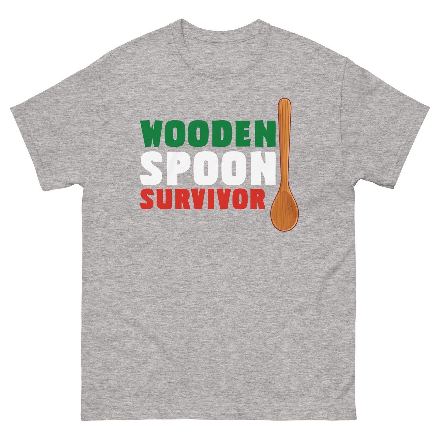 Wooden Spoon Survivor Humor Italian T-Shirt: Embrace the Culinary Adventures- Vintage Tee for Italians