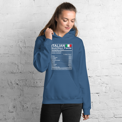 Italian Nutritional Facts Hoodie: Delightful Ingredients of Italian Heritage- Vintage Flag Hoodie for Italians