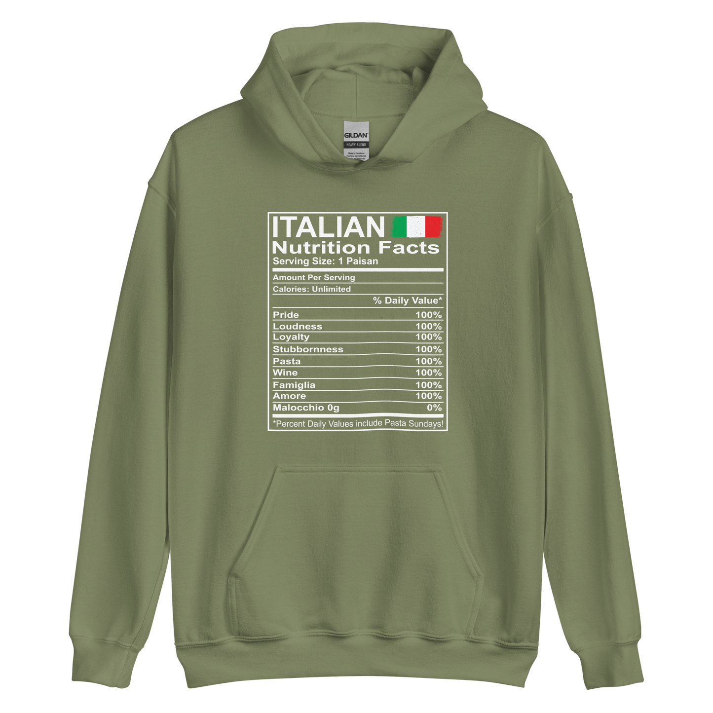 Italian Nutritional Facts Hoodie: Delightful Ingredients of Italian Heritage- Vintage Flag Hoodie for Italians